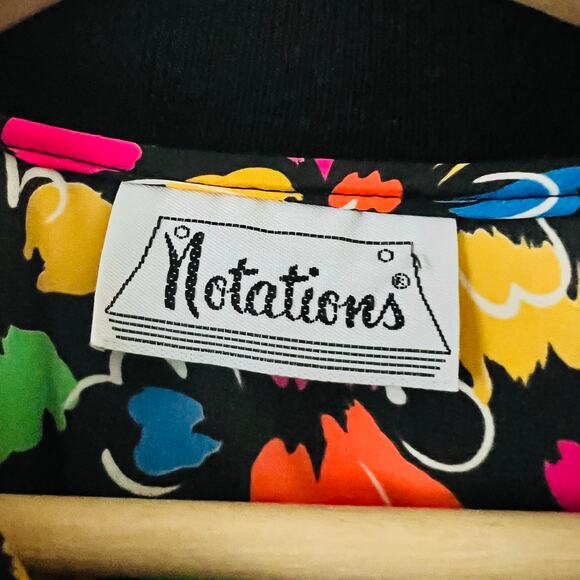 Notations Vintage Colorful Retro Floral Black Cuff Collar M Preppy Happy 80s 90s - Picture 2 of 3